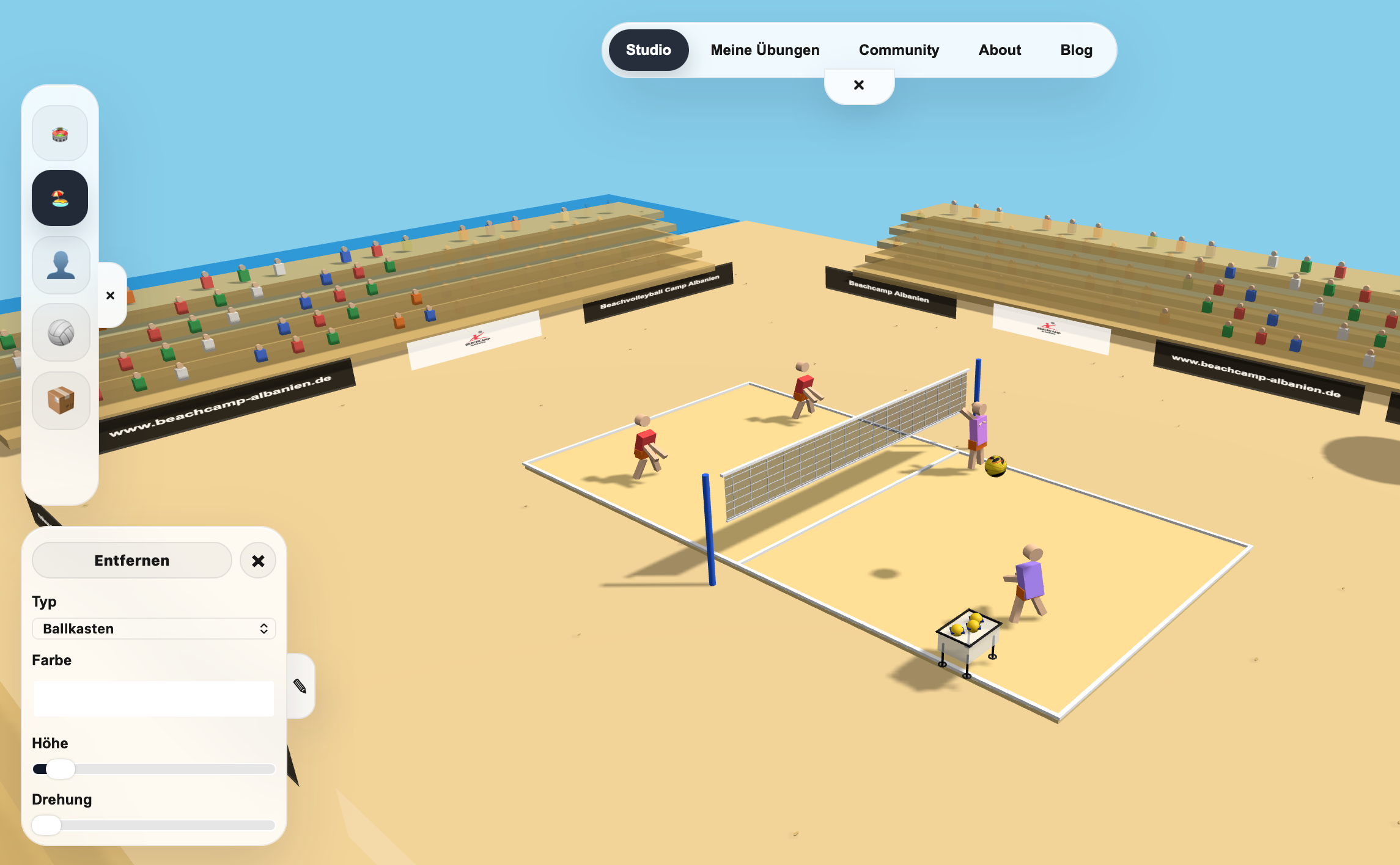 Interaktiver Volleyball Editor im Volleyball 3D Studio zum Bearbeiten von Spielern, Ball, Equipment und Trainingsübungen